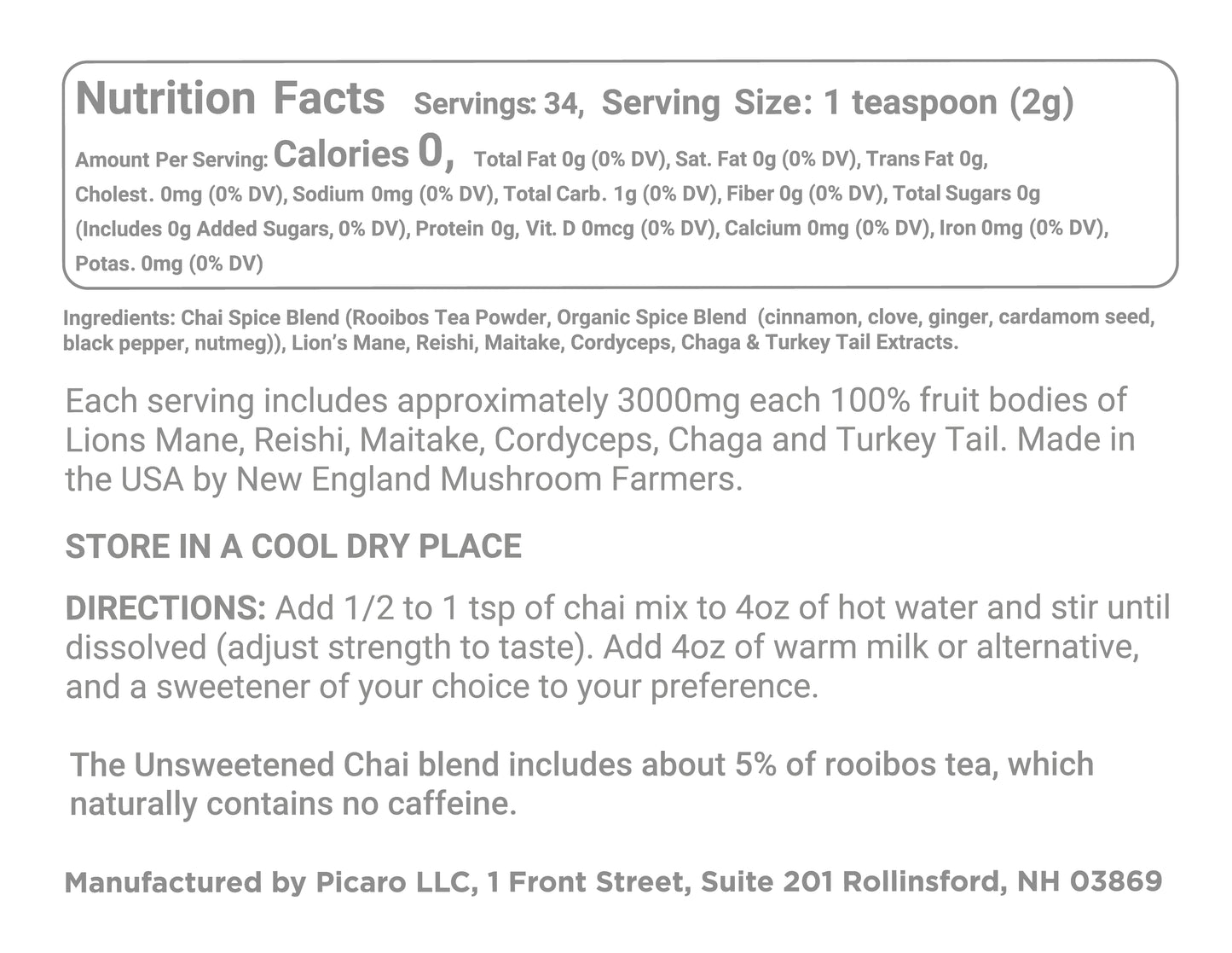 Mushroom Chai (Unsweetened)